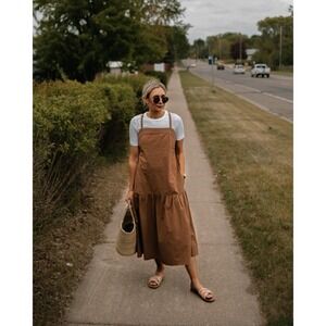 Everlane Brown MIDI Pinafore Flowy Boho Dress 14